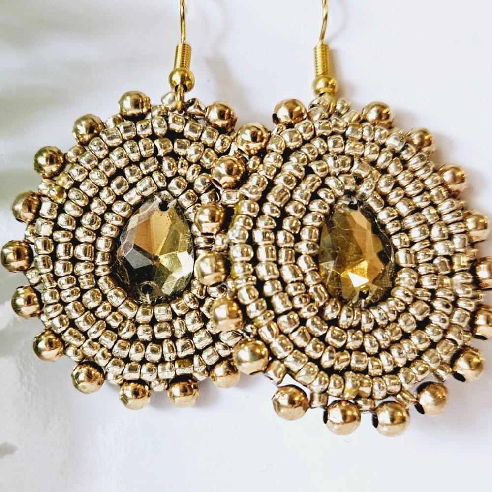 2/$27 | Gold Shield Beaded Indigenous Hoop Earrings | Handmade